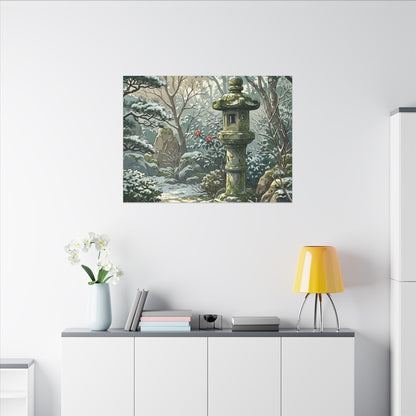 Stone Lantern Winter Canvas Art | Japandi Warm Design