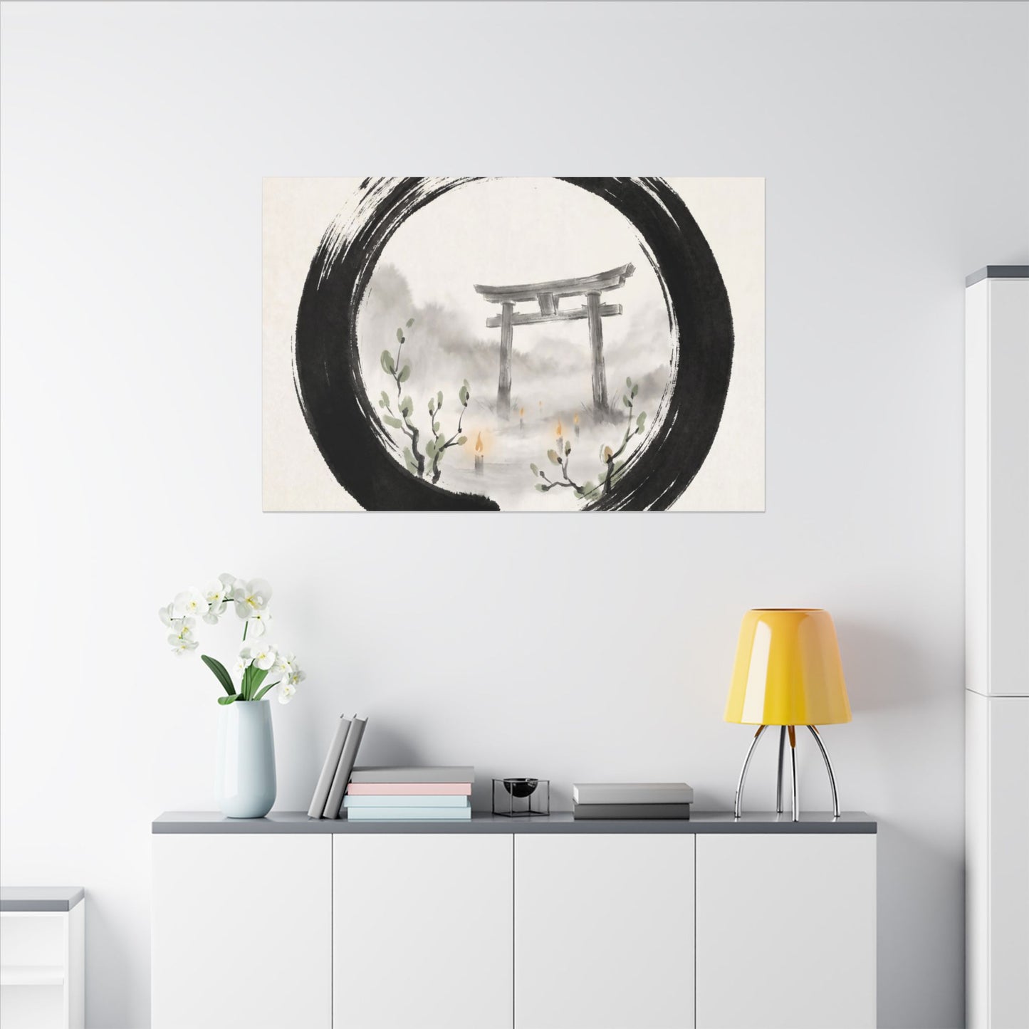 Spring Torii Gate Enso Canvas Art | Tranquil Decor