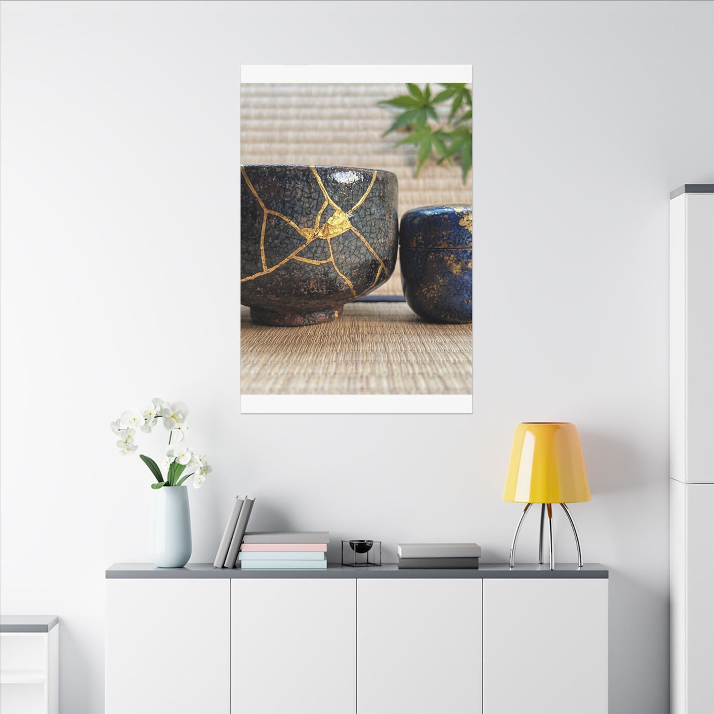 Tea Ceremony Crackle Gold Canvas Art | Philosophical Kintsugi Art