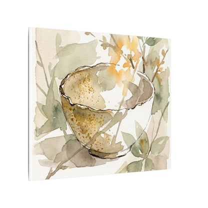Spring Ceramic Bowl Watercolor Canvas Art | Neutral Decor