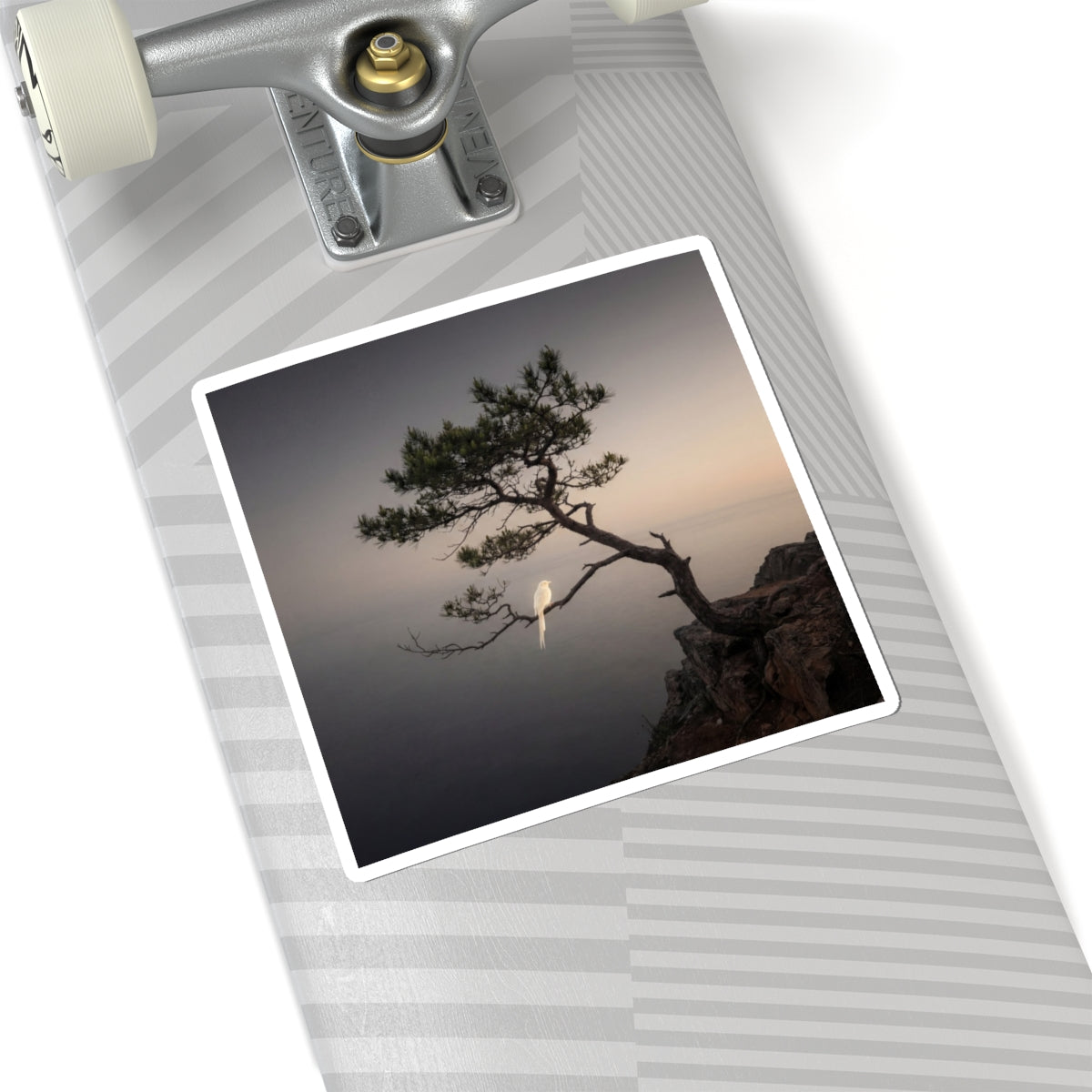 Dark Japandi Pine Tree in Dawn | Moody Minimal Sticker Art Print
