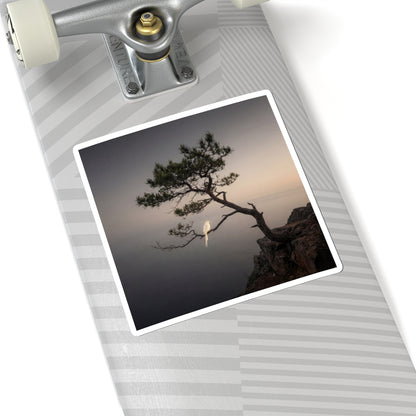 Dark Japandi Pine Tree in Dawn | Moody Minimal Sticker Art Print