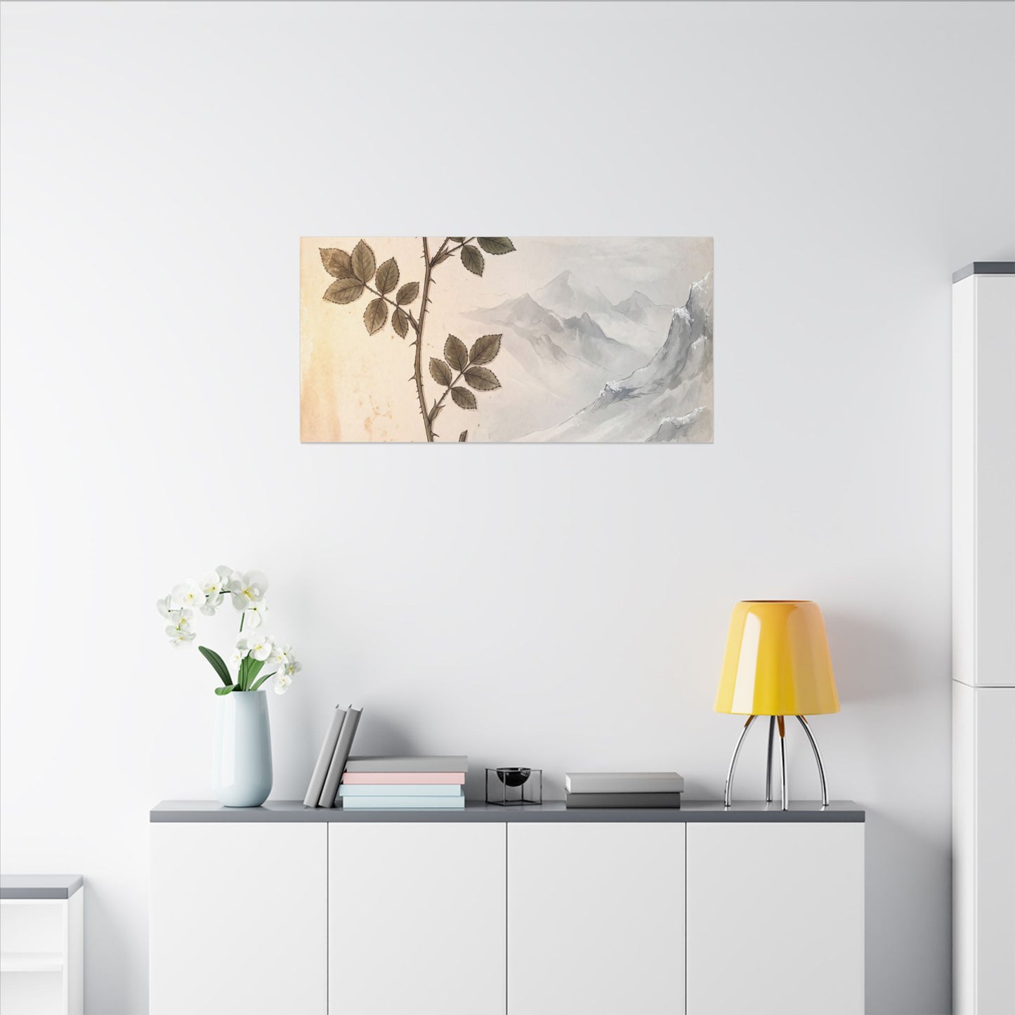 Winter Mountain Mist Herbarium Canvas Art | Earthy Decor