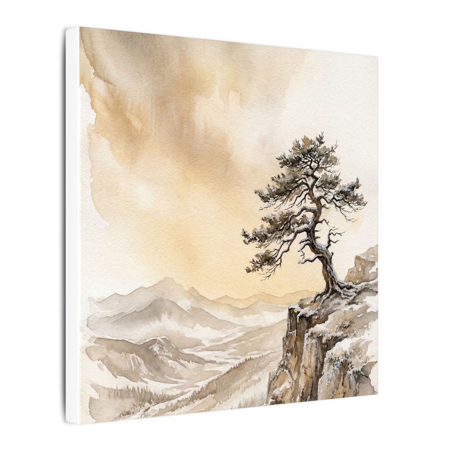 Pine Tree Canvas Art | Winter Japandi Watercolor Art