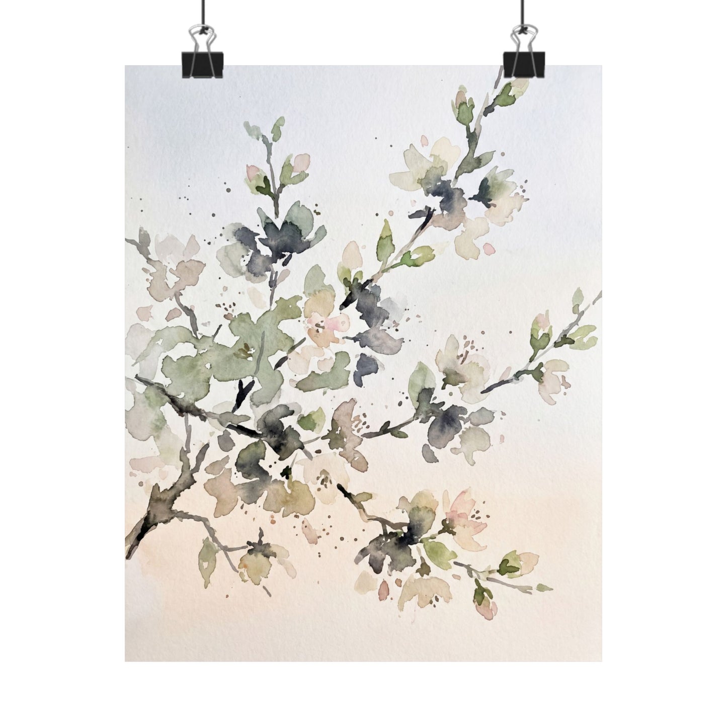 Spring Cherry Blossom Watercolor Wall Art Print | Warm Decor