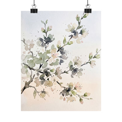Spring Cherry Blossom Watercolor Wall Art Print | Warm Decor