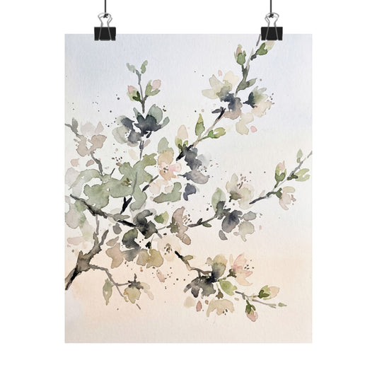 Spring Cherry Blossom Watercolor Wall Art Print | Warm Decor