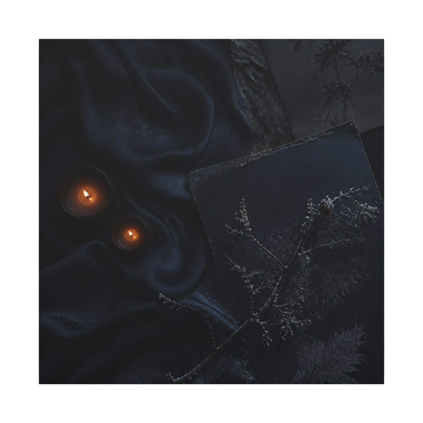 Candlelight Silk Drape Canvas Art - Dark Japandi Kanso