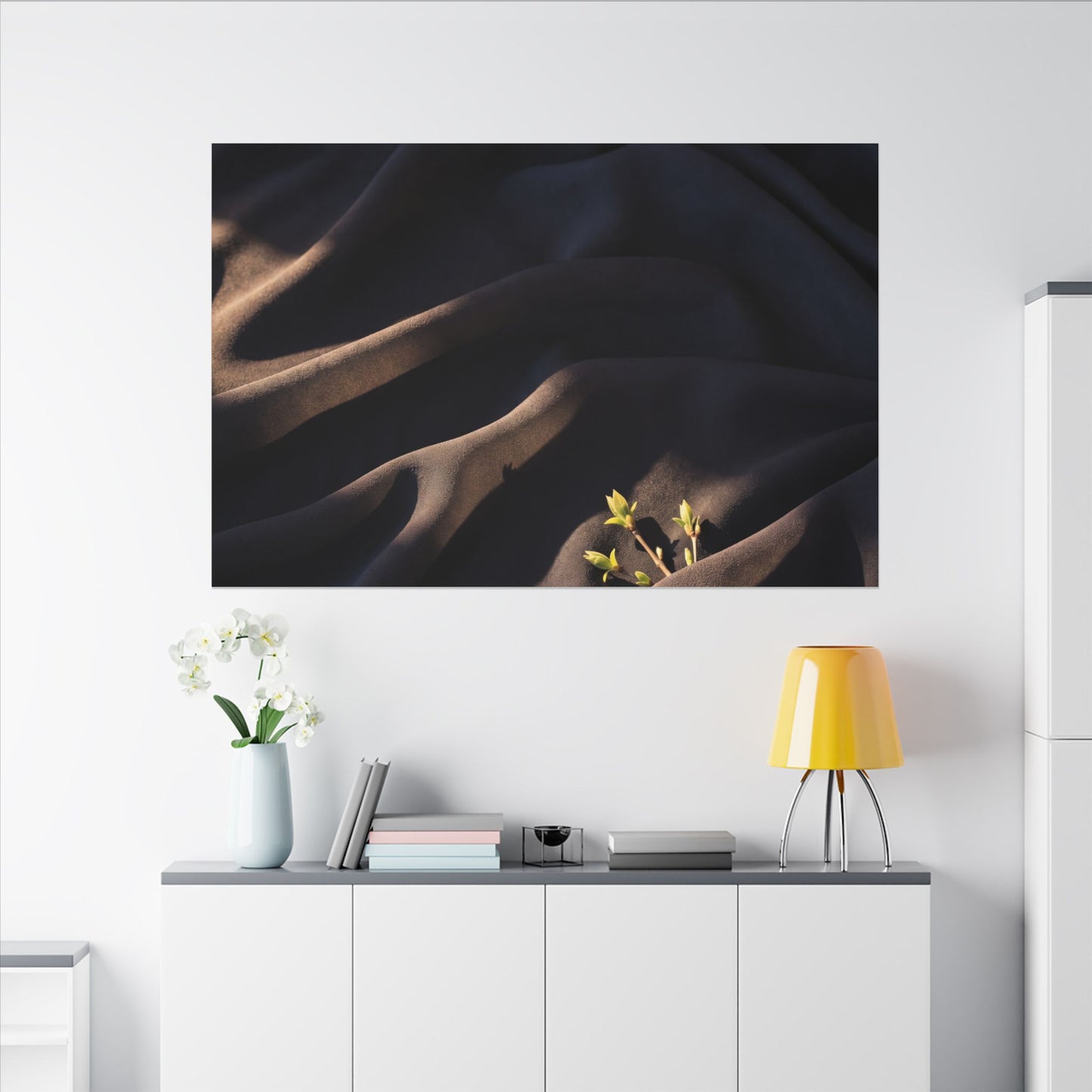 Silk Drape Shadow Zen Canvas Art | Luxurious Dark Japandi Art