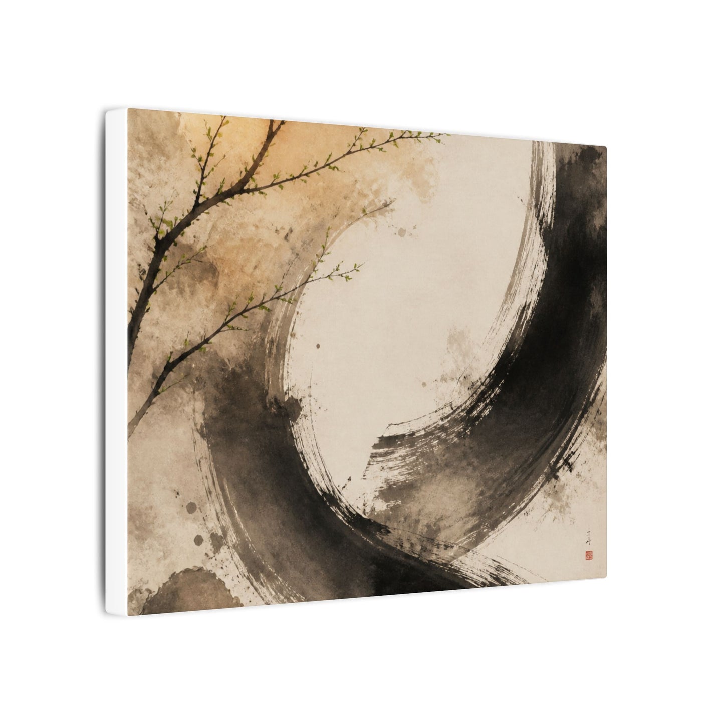 Japandi Ink Brushstroke in Golden Hour | Watercolor Canvas Art