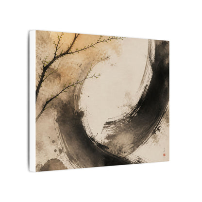 Japandi Ink Brushstroke in Golden Hour | Watercolor Canvas Art