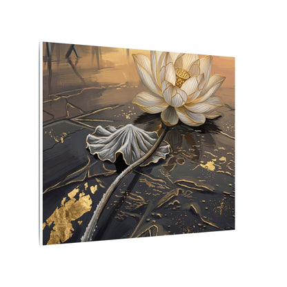 Kintsugi Lotus Flower in Golden Hour | Gold Vein Canvas Art