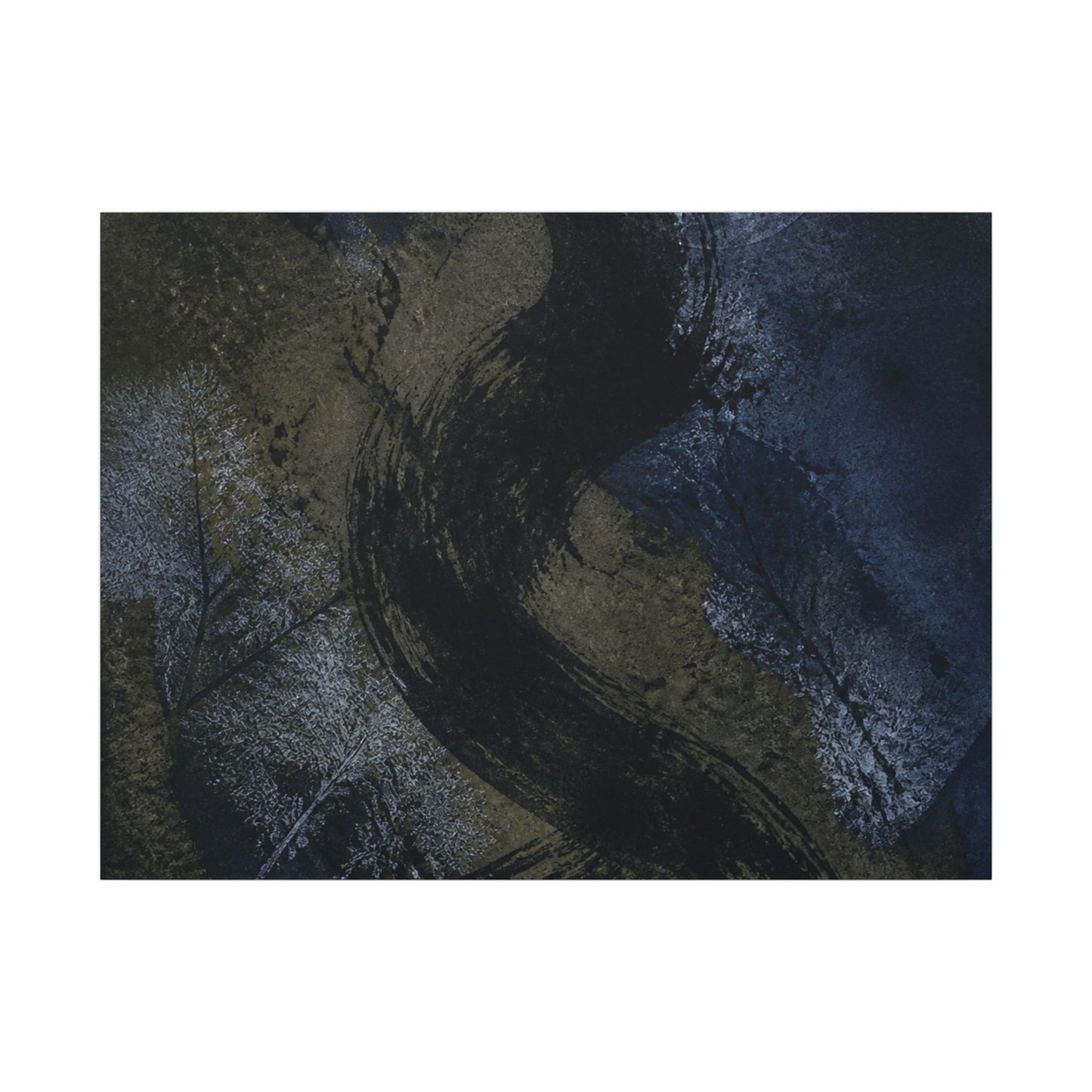 Shibui Ink Brushstroke Canvas Art - Dark Japandi Dark Texture