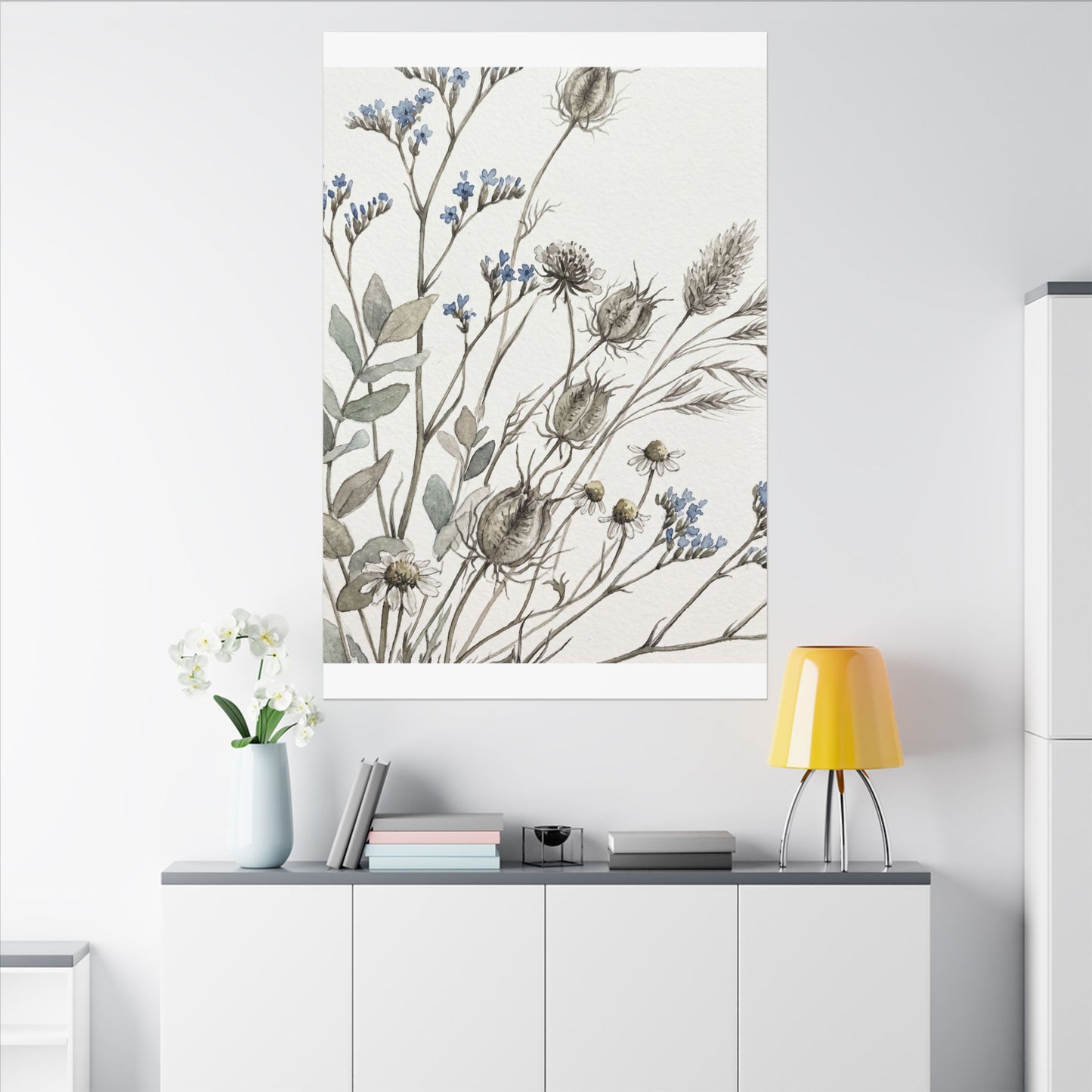 Dried Flowers Canvas Art | Summer Japandi Watercolor Art