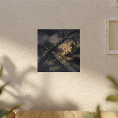 Dark Japandi Moonlit Garden in Golden Hour | Charcoal Ink Canvas Art