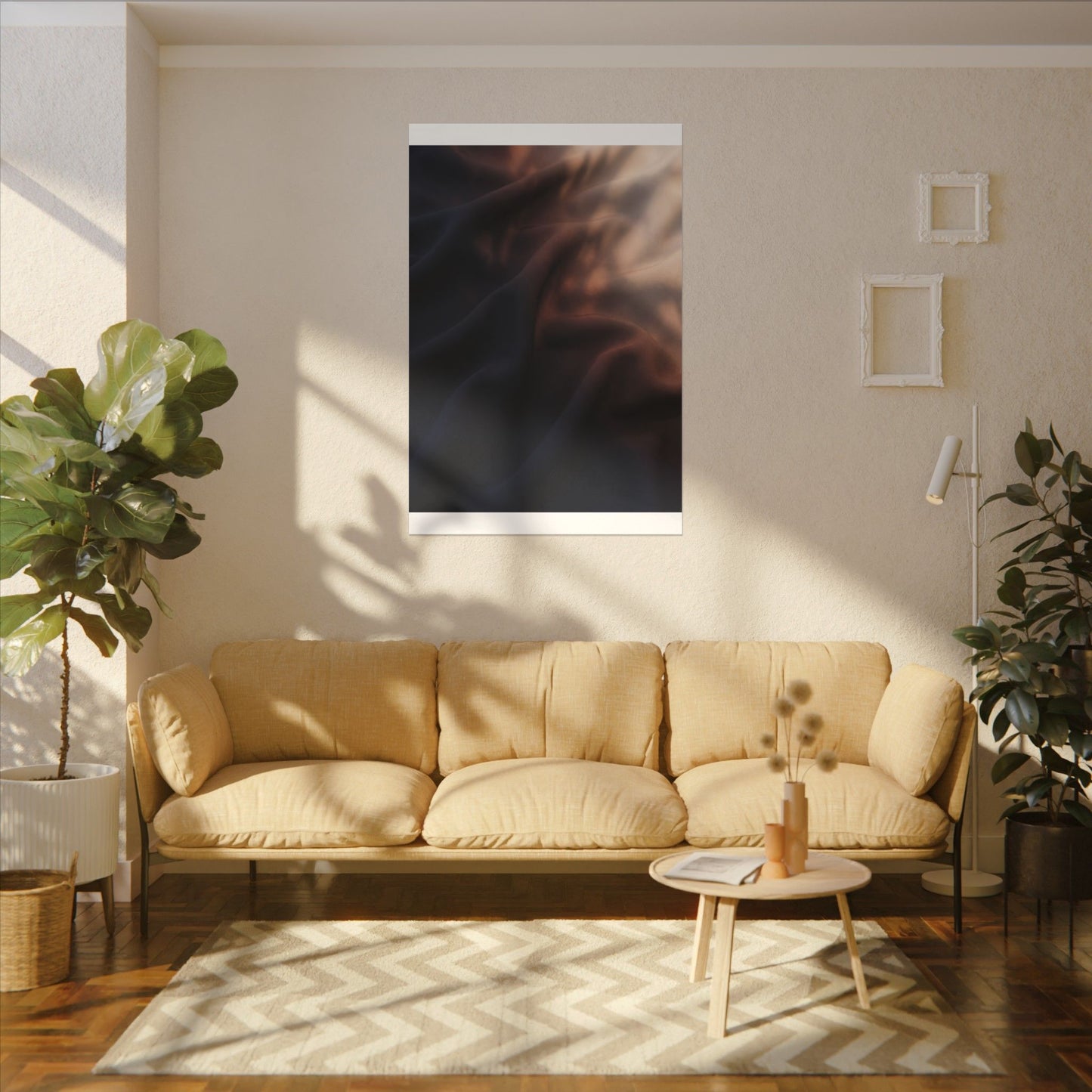 Dark Japandi Silk Drape in Dawn | Shadow Zen Canvas Art