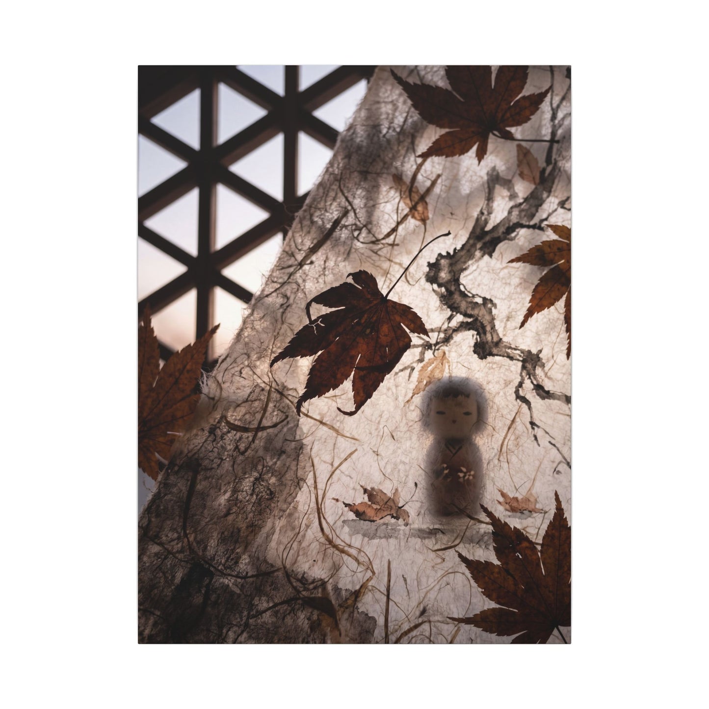 Shoji Screen Autumn Canvas Art | Dark Japandi Atmospheric Design