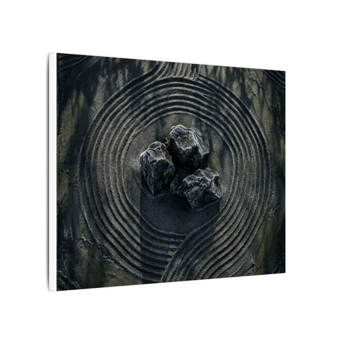 Moody Rock Garden Canvas Art - Dark Texture Dark Japandi