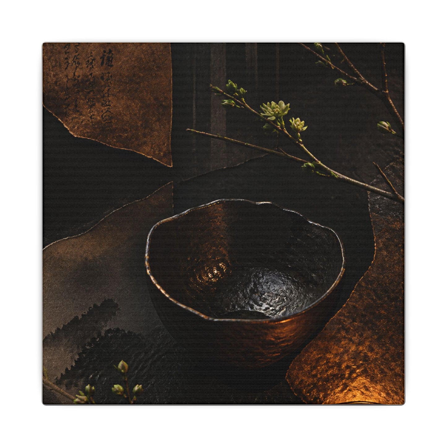 Atmospheric Ceramic Bowl Canvas Art - Shadow Zen Dark Japandi