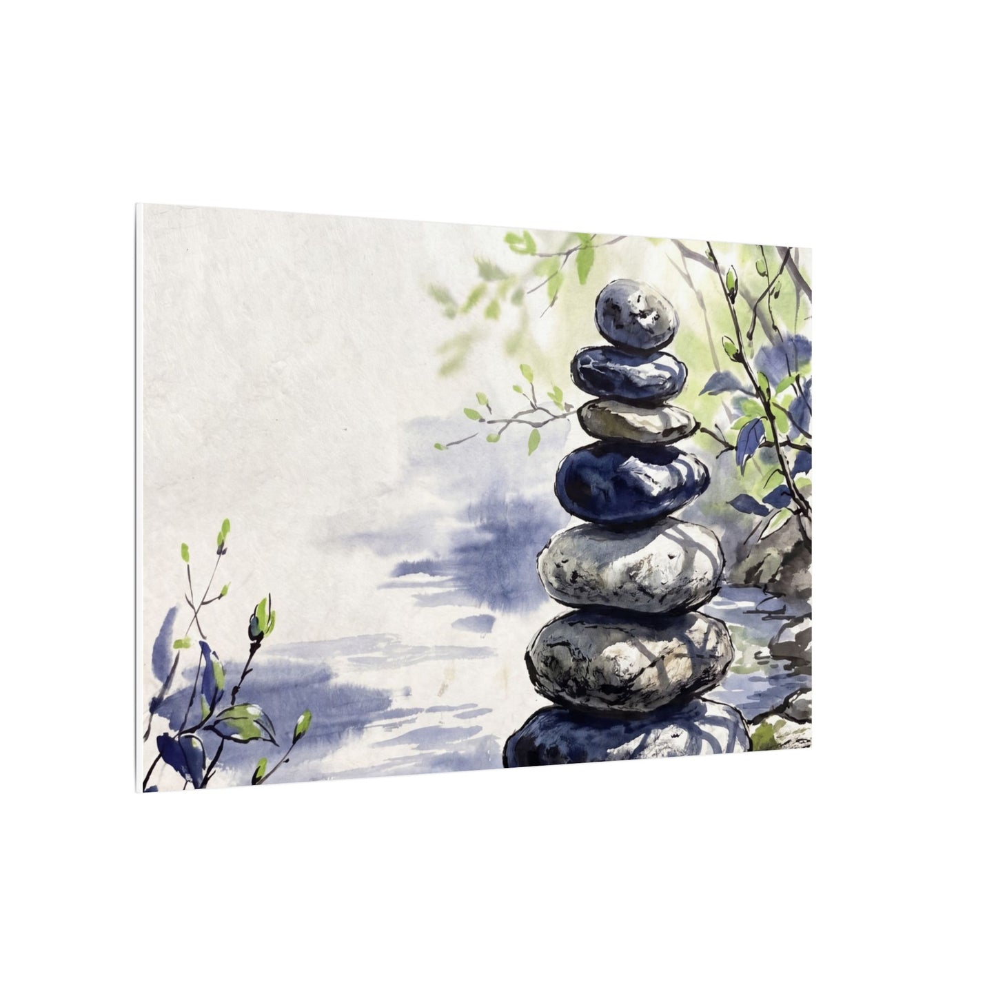 River Stones Sumi E Canvas Art | Serene Zen Art
