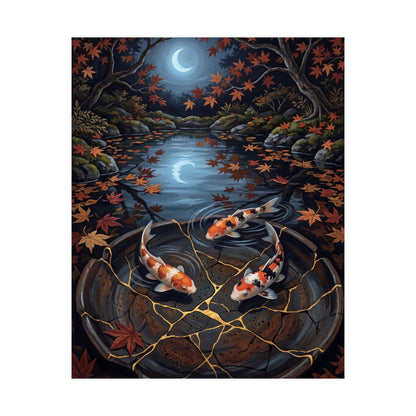 Kintsugi Koi Pond in Moonlight | Gold Repair Wall Art Print