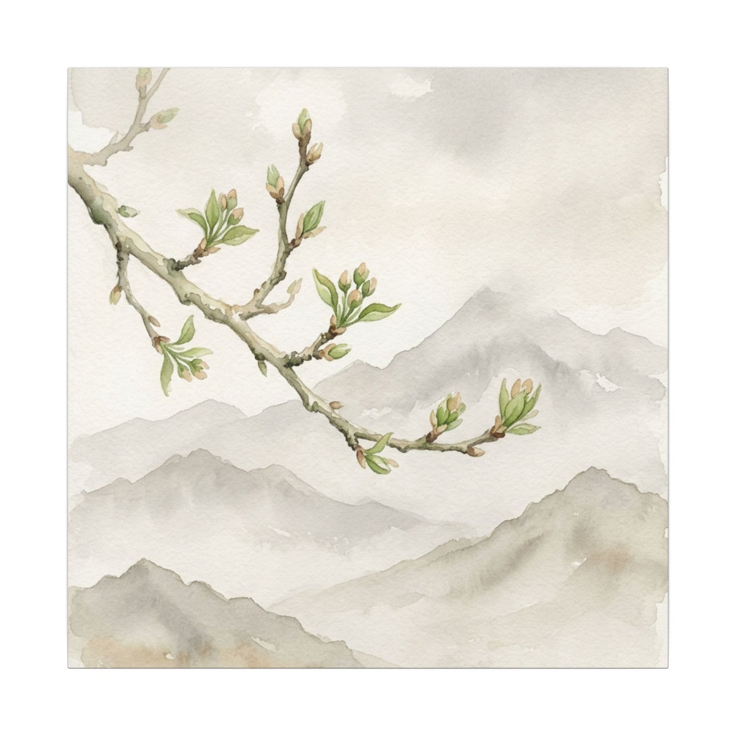 Spring Mountain Mist Watercolor Canvas Art | Cozy Decor