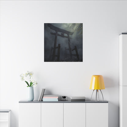 Dark Japandi Torii Gate in Dappled | Moody Minimal Canvas Art