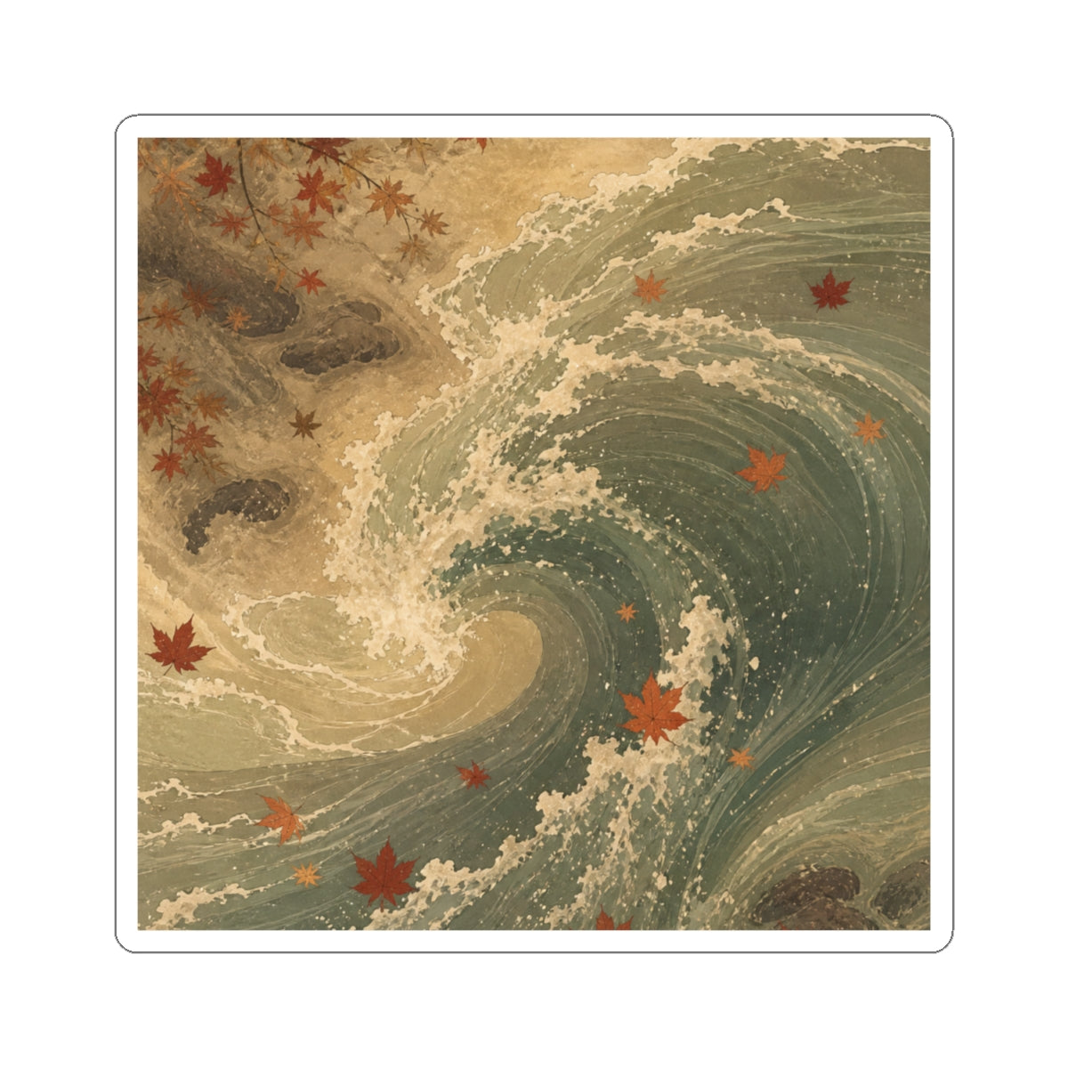 Ocean Wave Autumn Sticker | Japandi Warm Design
