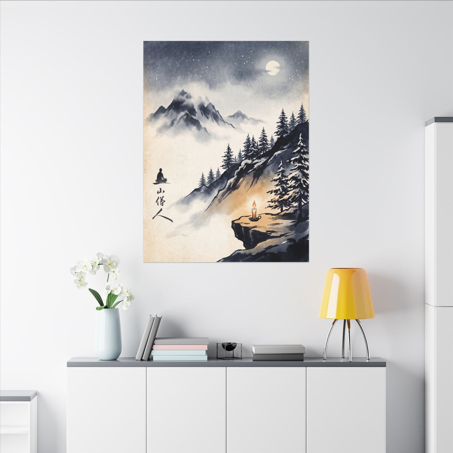 Mountain Mist Canvas Art | Winter Zen Ukiyo E Inspired Art