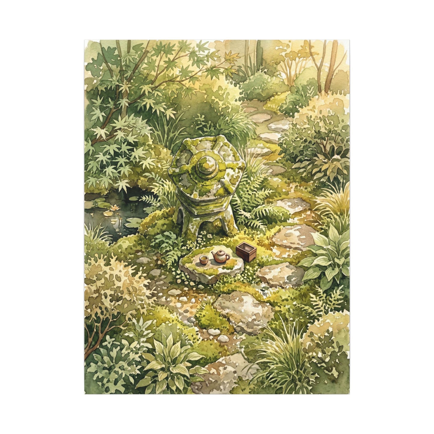 Datsuzoku Stone Lantern Canvas Art - Japandi Watercolor