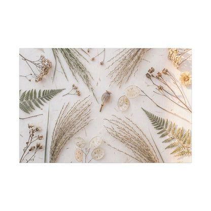 Elegant Dried Flowers Canvas Art - Japanese Pattern Japandi
