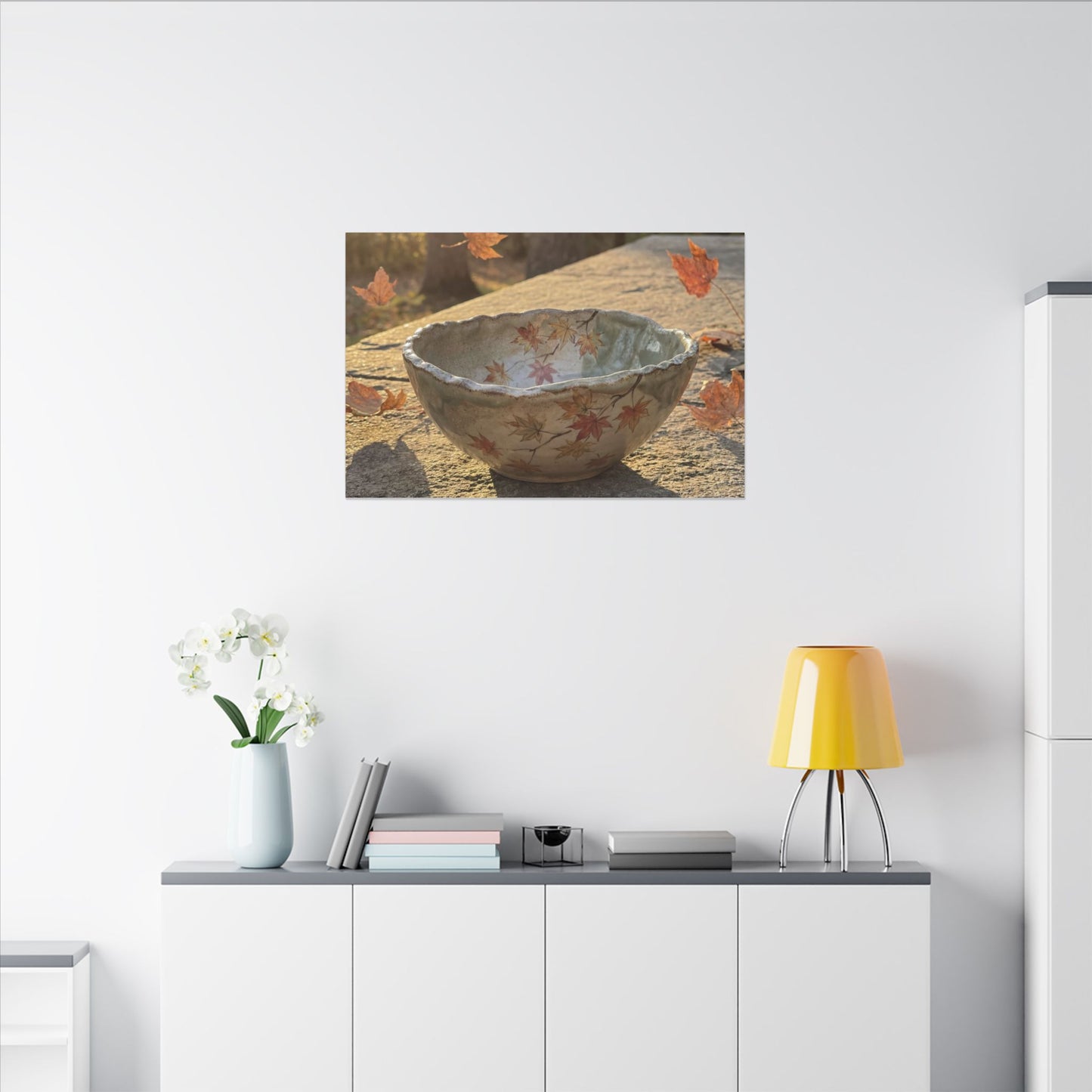 Japandi Ceramic Bowl in Golden Hour | Japanese Pattern Canvas Art