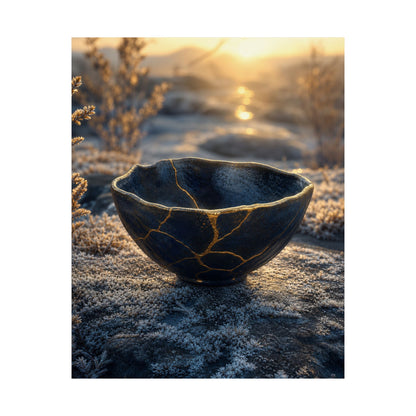 Kintsugi Ceramic Bowl in Golden Hour | Gold Repair Wall Art Print