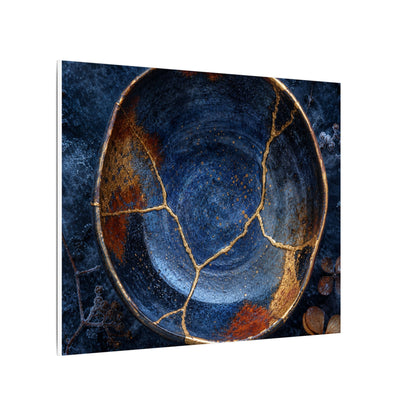 Kintsugi Ceramic Bowl in Moonlight | Crackle Gold Canvas Art