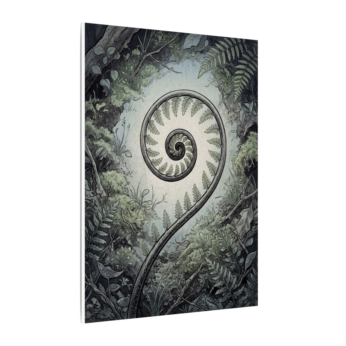 Zen Fern Unfurling in Dawn | Ukiyo E Inspired Canvas Art