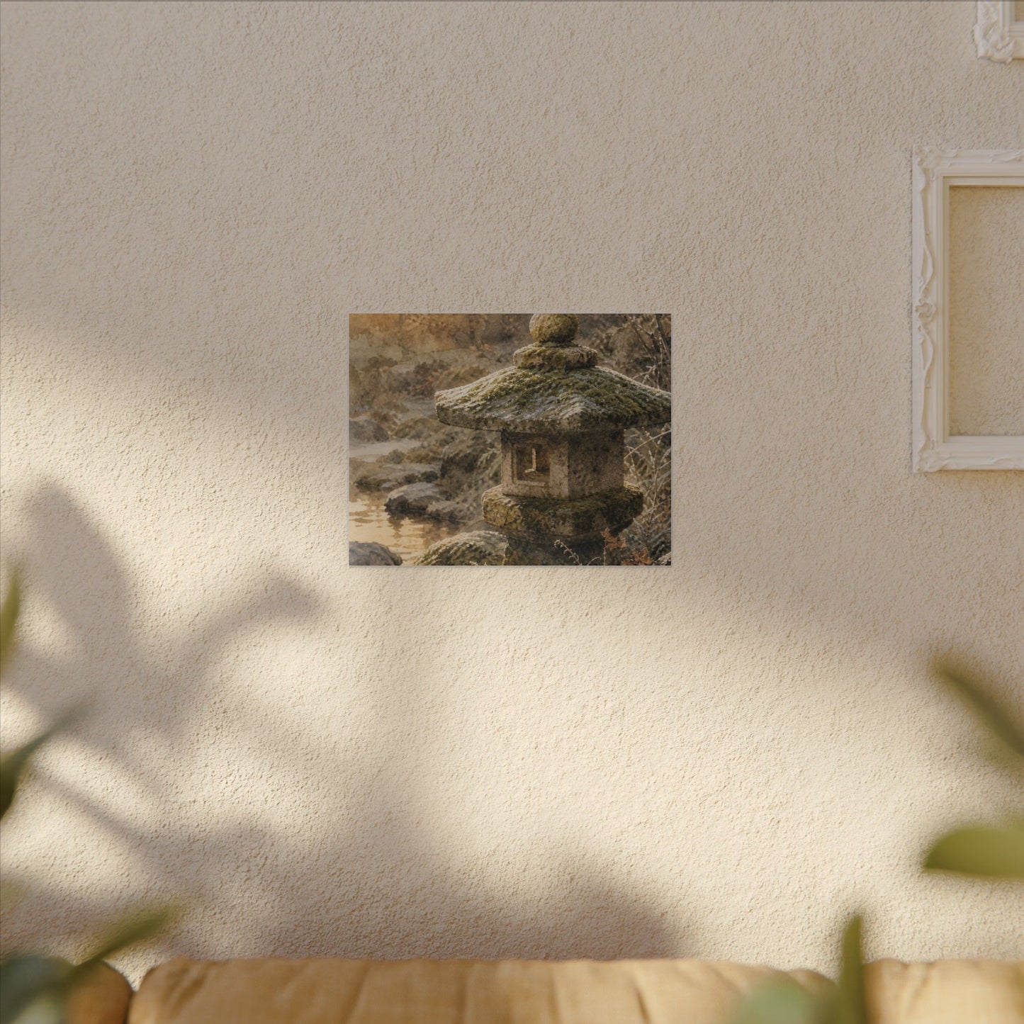 Winter Stone Lantern Watercolor Canvas Art | Earthy Decor