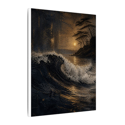 Ocean Wave Dark Texture Canvas Art | Bold Dark Japandi Art