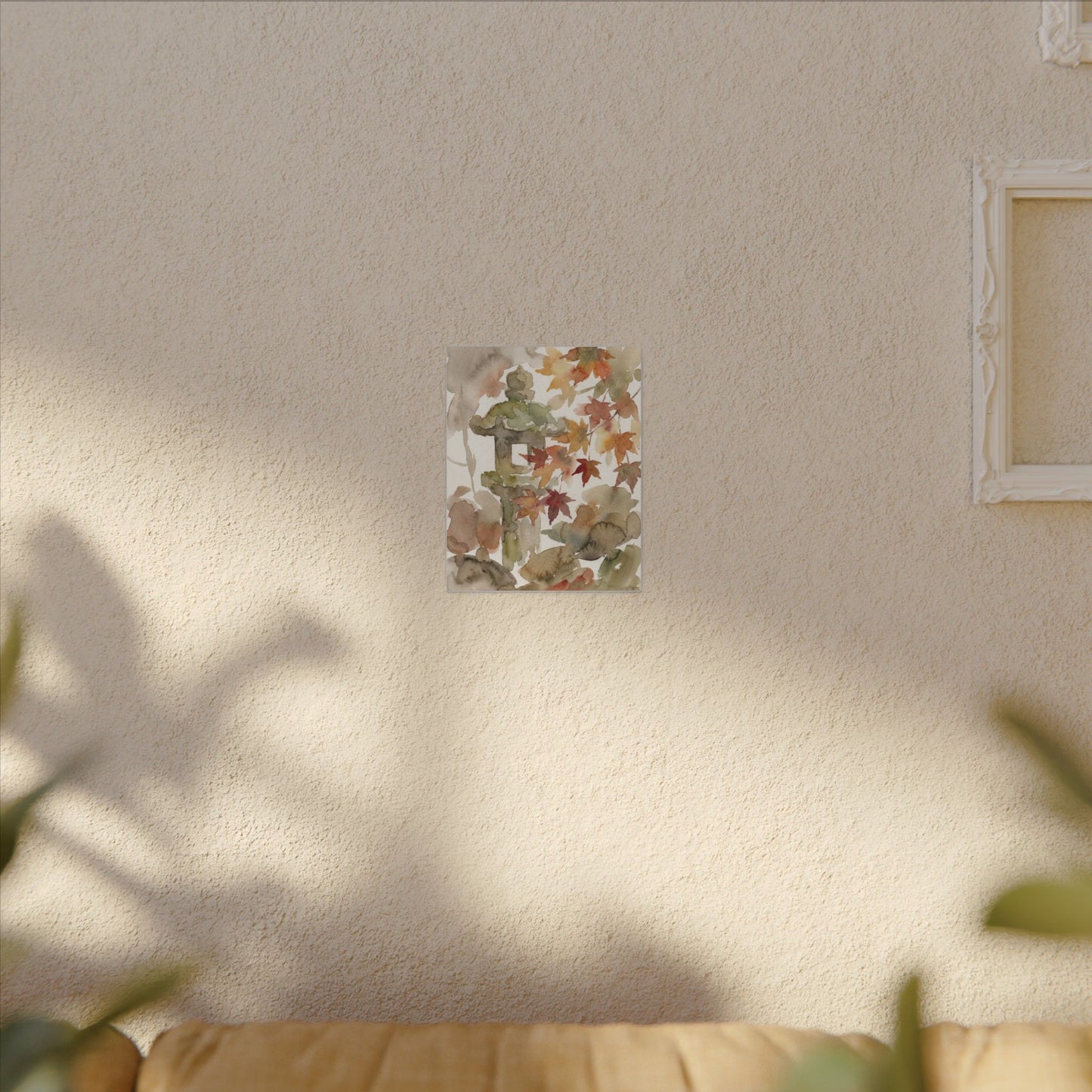 Stone Lantern Watercolor Canvas Art | Earthy Japandi Art
