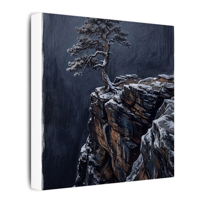 Dark Japandi Pine Tree in Dawn | Dark Texture Canvas Art
