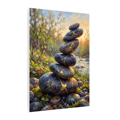 Spring River Stones Gold Repair Canvas Art | Healing Decor
