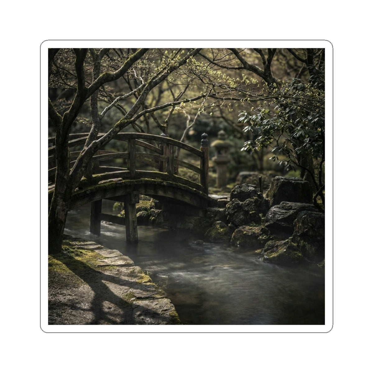 Wooden Bridge Shadow Zen Sticker | Bold Dark Japandi Art