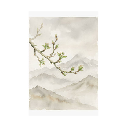 Overcast Mountain Mist Wall Art Print - Japandi Mono No Aware