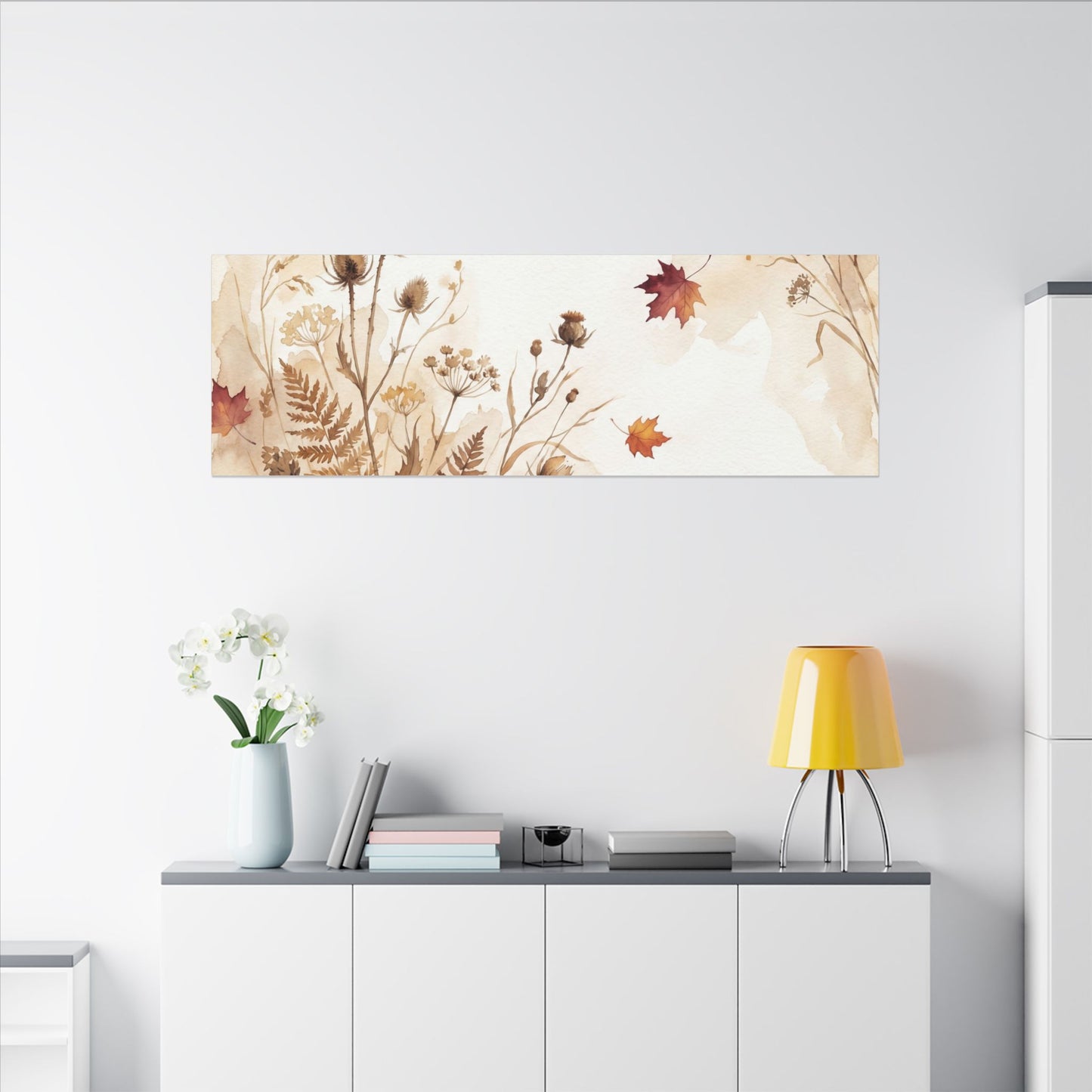 Dried Flowers Canvas Art | Autumn Japandi Watercolor Art