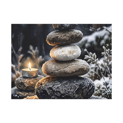 River Stones Canvas Art | Winter Japandi Watercolor Art
