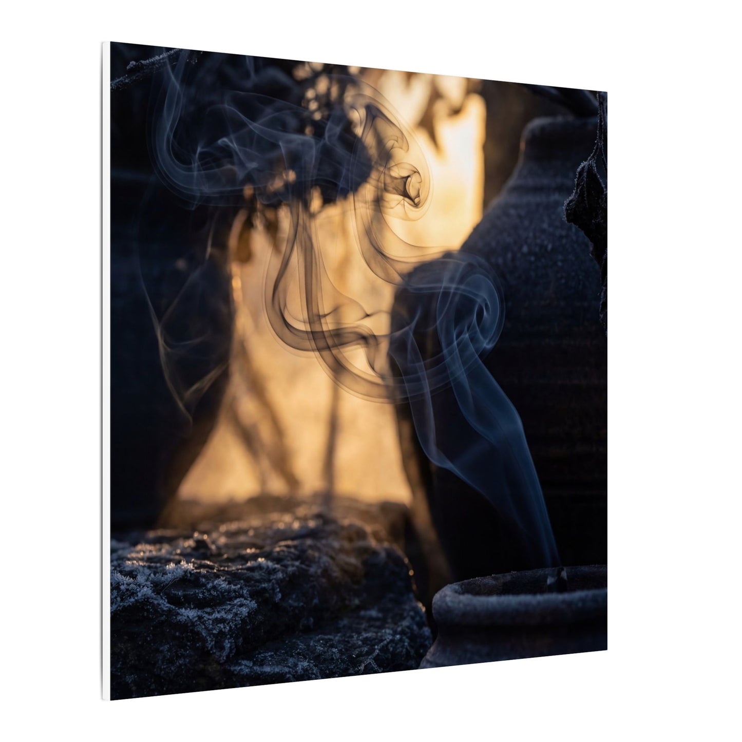 Incense Smoke Canvas Art | Winter Dark Japandi Shadow Zen Art