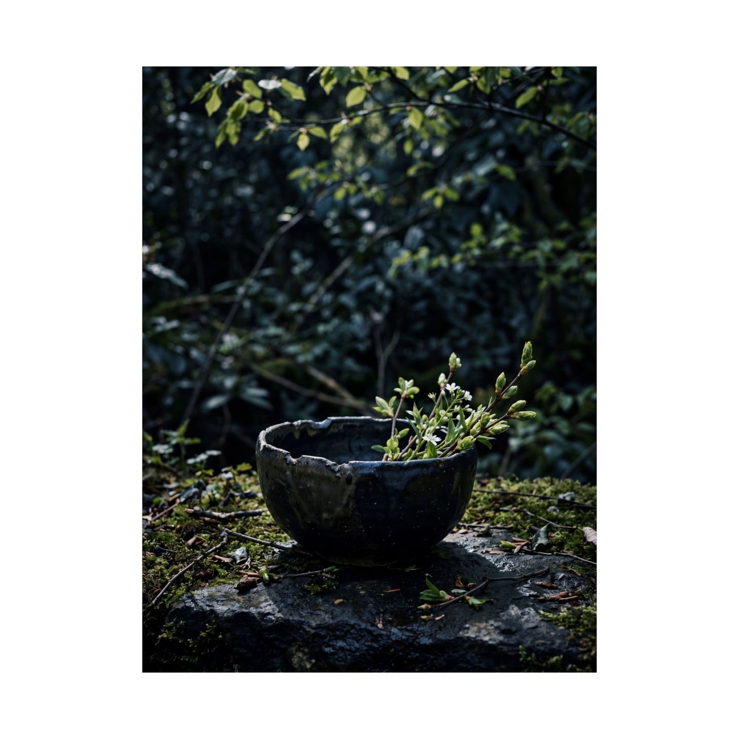 Ceramic Bowl Shadow Zen Wall Art Print | Moody Dark Japandi Art