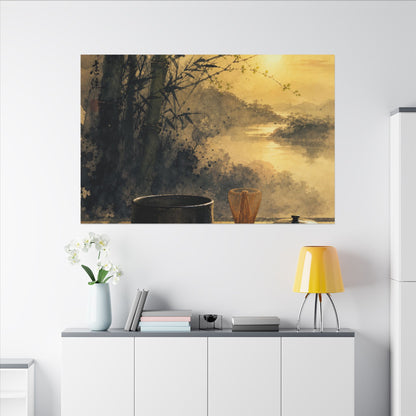 Tea Ceremony Sumi E Canvas Art | Contemplative Zen Art