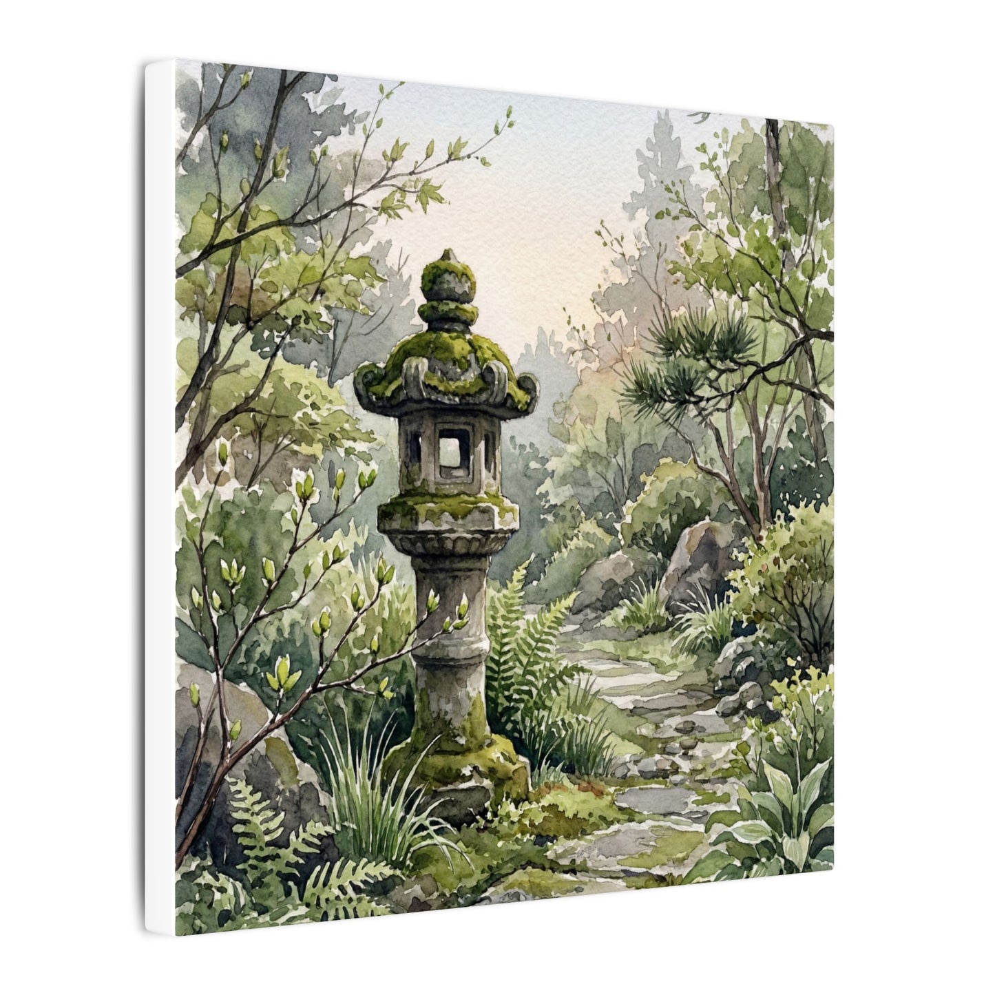 Neutral Stone Lantern Canvas Art - Watercolor Japandi