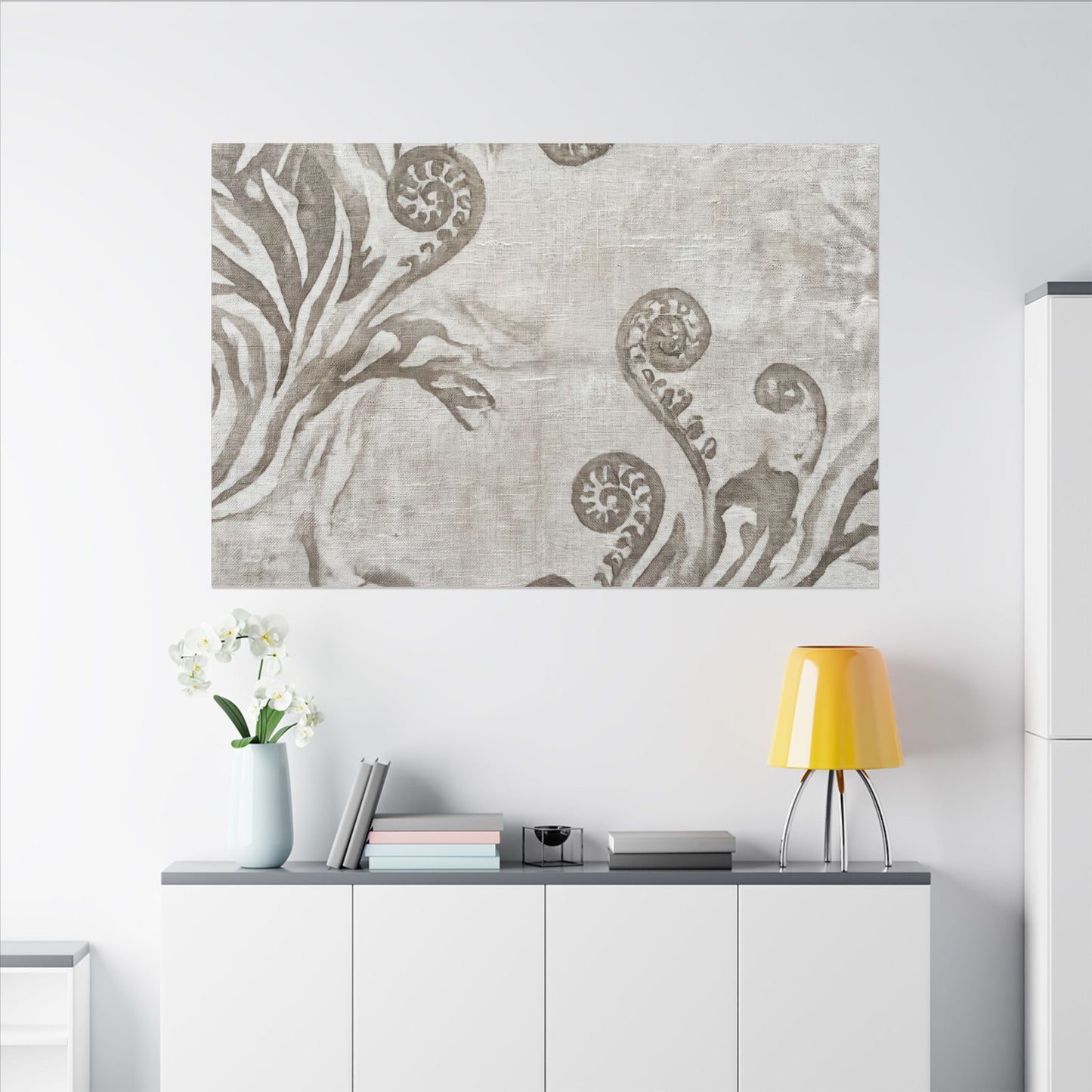 Japandi Fern Unfurling in Overcast | Japanese Pattern Canvas Art
