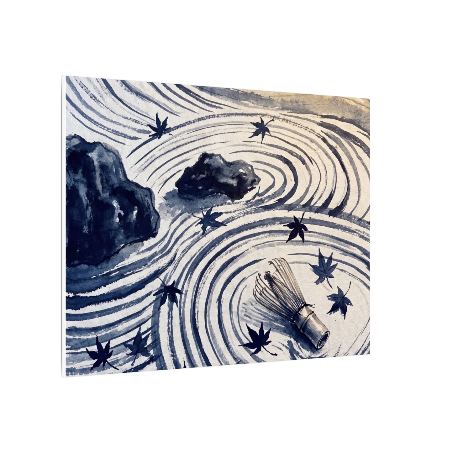 Zen Rock Garden in Golden Hour | Sumi E Canvas Art